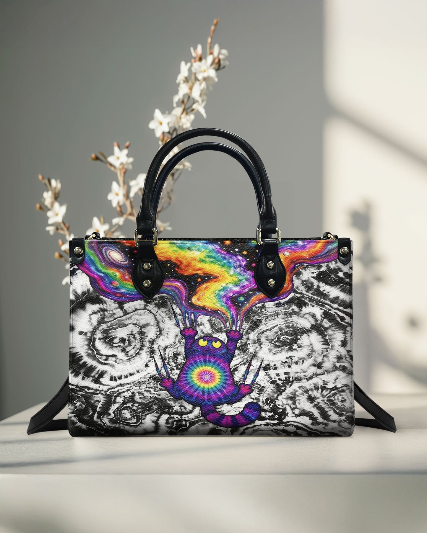 SCRATCHING CAT GALAXY LEATHER HANDBAG- KMTM1104261