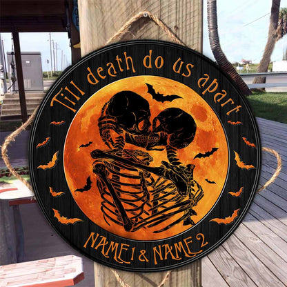 Till Death Do Us Apart Moon Halloween - Skull Personalized Round Wood Sign