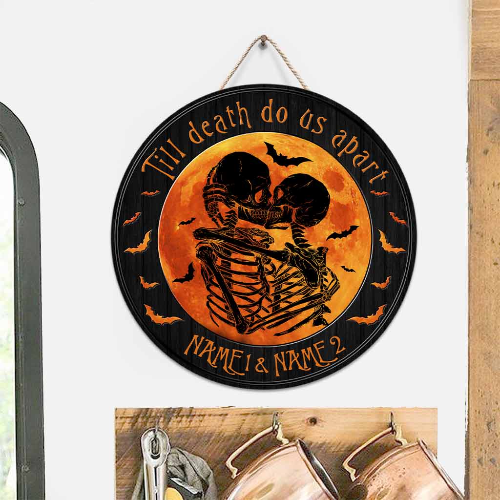 Till Death Do Us Apart Moon Halloween - Skull Personalized Round Wood Sign