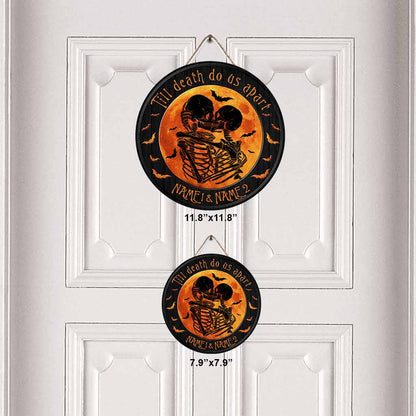 Till Death Do Us Apart Moon Halloween - Skull Personalized Round Wood Sign