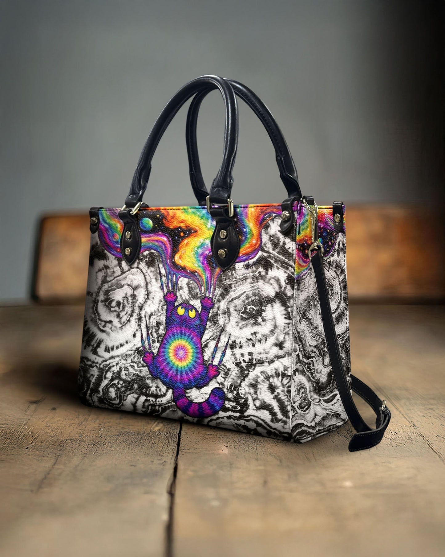 SCRATCHING CAT GALAXY LEATHER HANDBAG- KMTM1104261