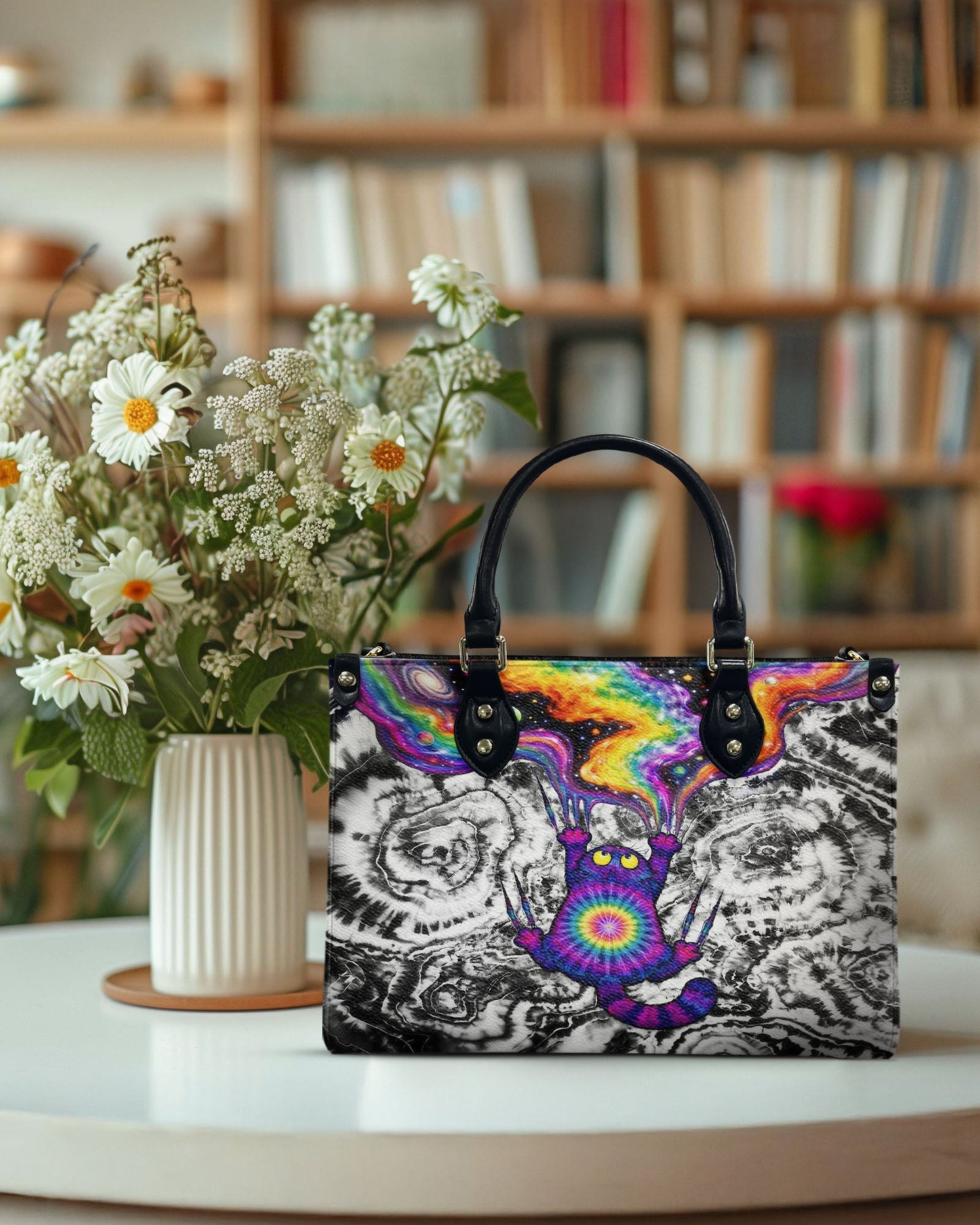 SCRATCHING CAT GALAXY LEATHER HANDBAG- KMTM1104261