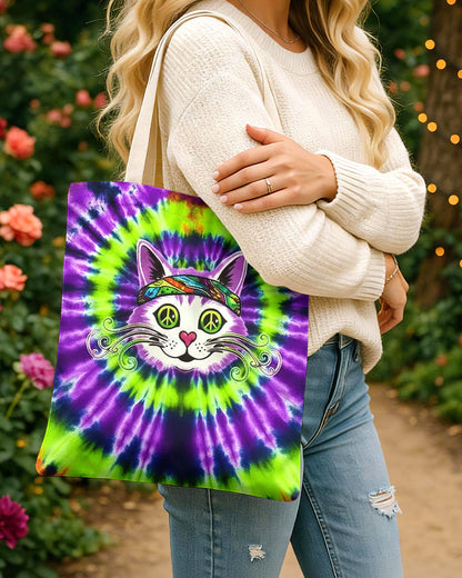 PURPLE GREEN SWIRL CAT TOTE BAG - YHHG2101264