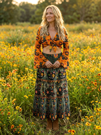 BLACK CAT BOHO WOMEN'S CROP TOP & MAXI SKIRT - TLNO3103261