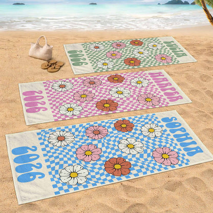 Personalized Groovy Beach Towel Custom Name Floral Gift Beach Towels GradoCreations