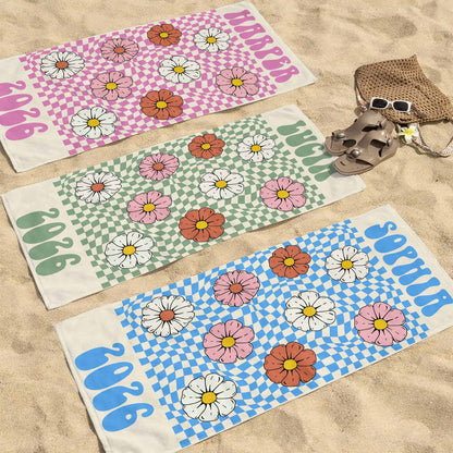 Personalized Groovy Beach Towel Custom Name Floral Gift Beach Towels GradoCreations