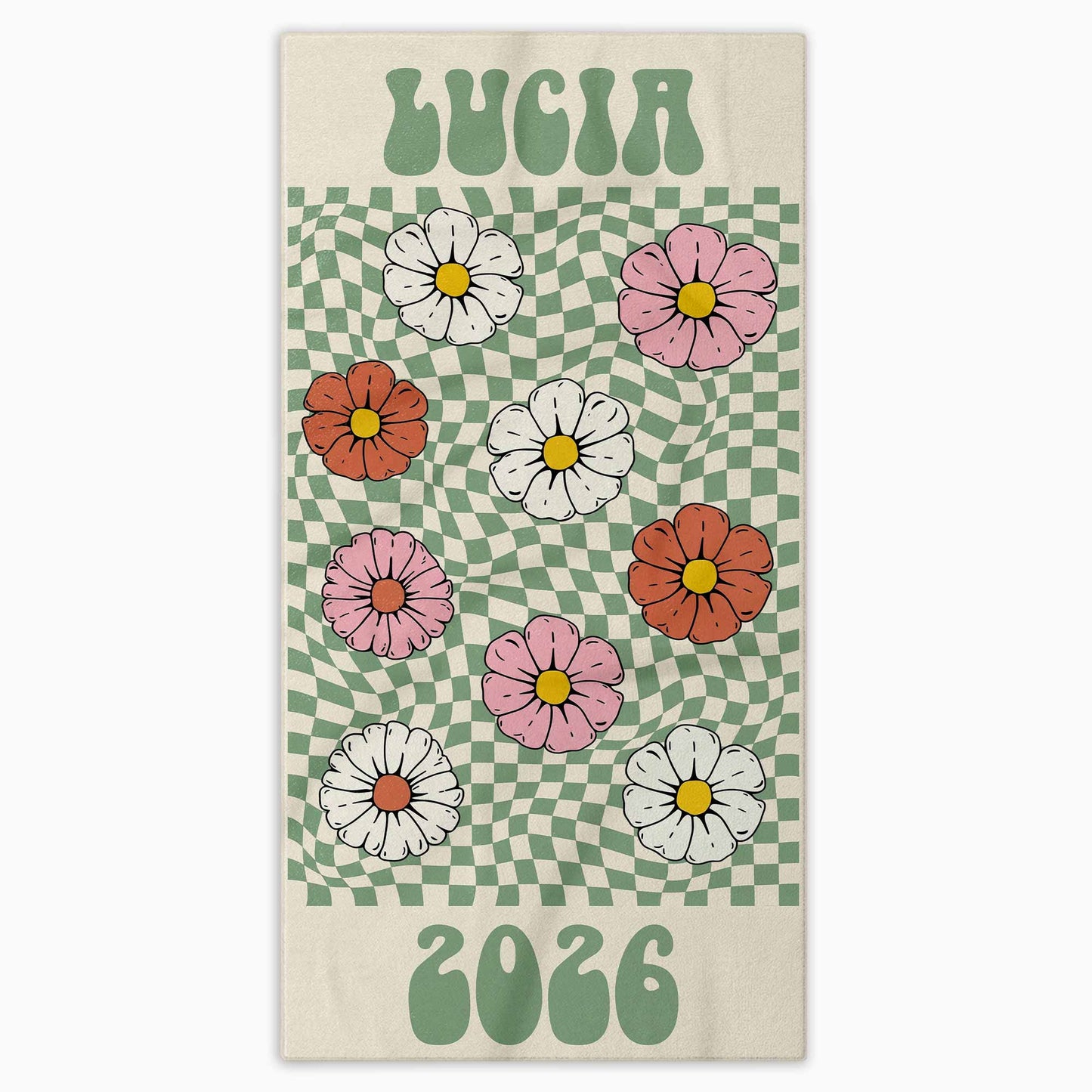 Personalized Groovy Beach Towel Custom Name Floral Gift Beach Towels GradoCreations
