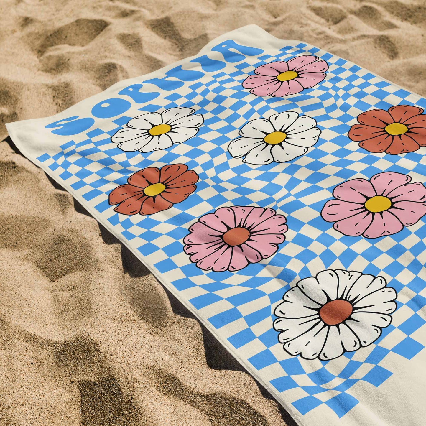 Personalized Groovy Beach Towel Custom Name Floral Gift Beach Towels GradoCreations