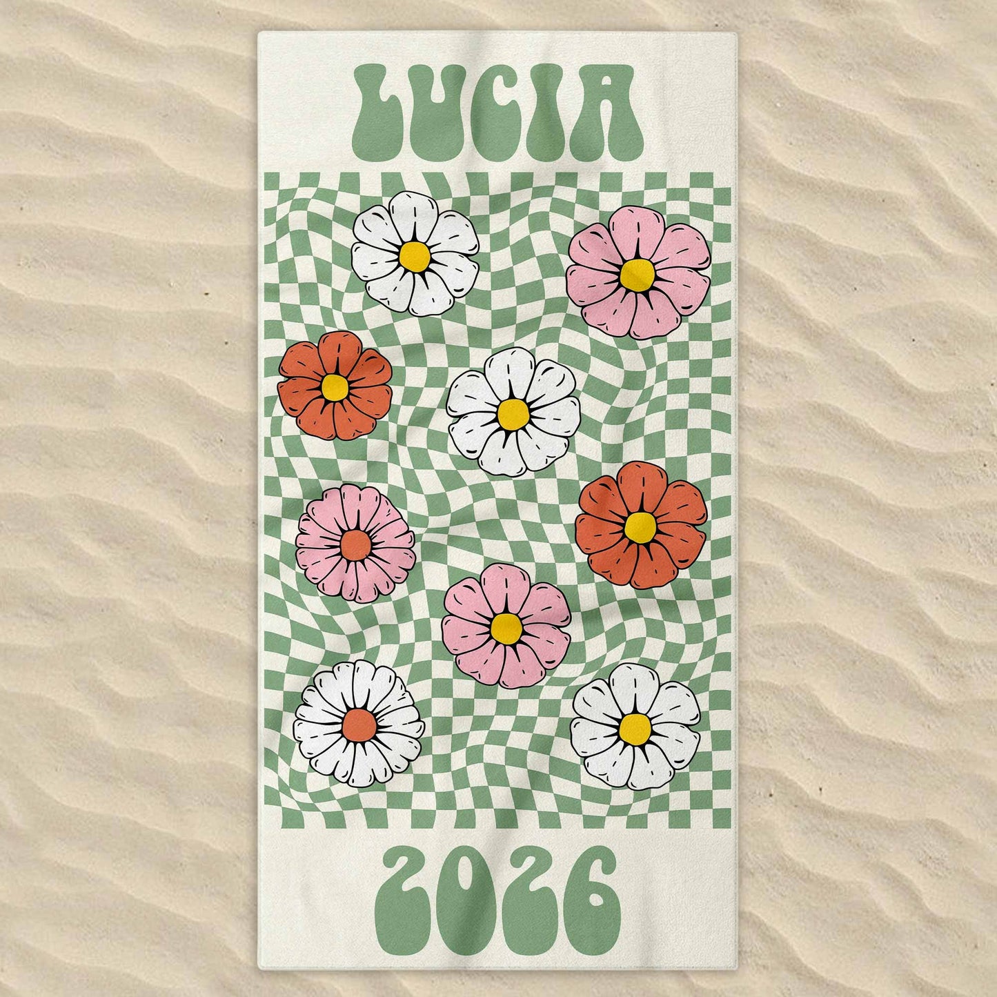Personalized Groovy Beach Towel Custom Name Floral Gift Beach Towels GradoCreations