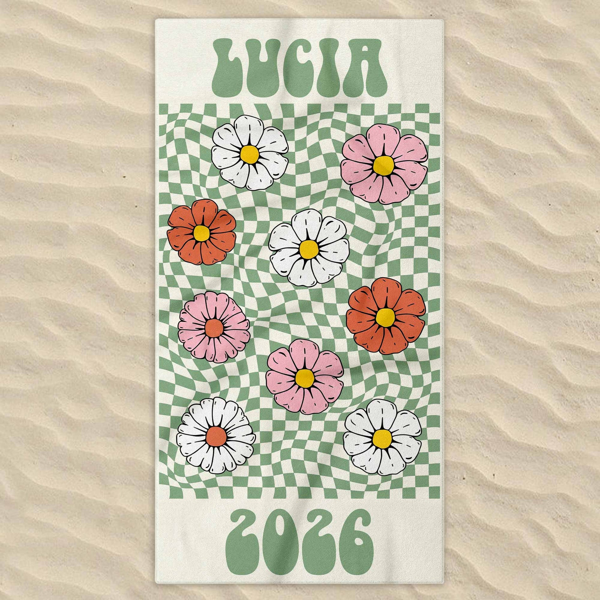 Personalized Groovy Beach Towel Custom Name Floral Gift Beach Towels GradoCreations