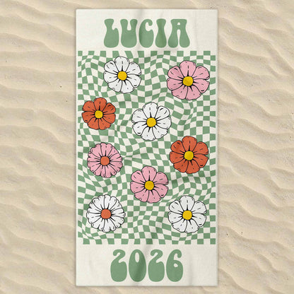 Personalized Groovy Beach Towel Custom Name Floral Gift Beach Towels GradoCreations