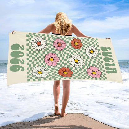 Personalized Groovy Beach Towel Custom Name Floral Gift Beach Towels GradoCreations