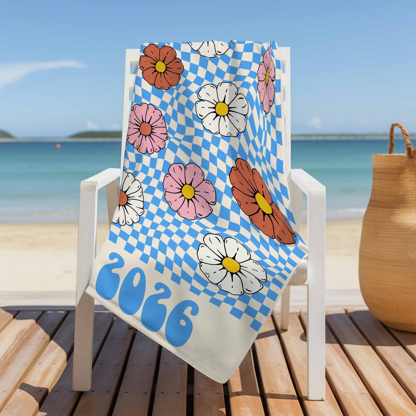 Personalized Groovy Beach Towel Custom Name Floral Gift Beach Towels GradoCreations