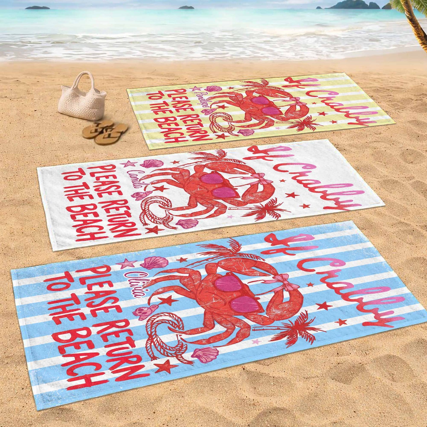 Personalized Microfiber Beach Towel Custom Crab Design Gift Beach Towels GradoCreations