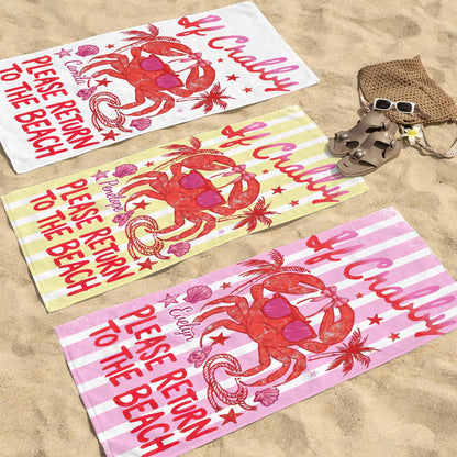Personalized Microfiber Beach Towel Custom Crab Design Gift Beach Towels GradoCreations