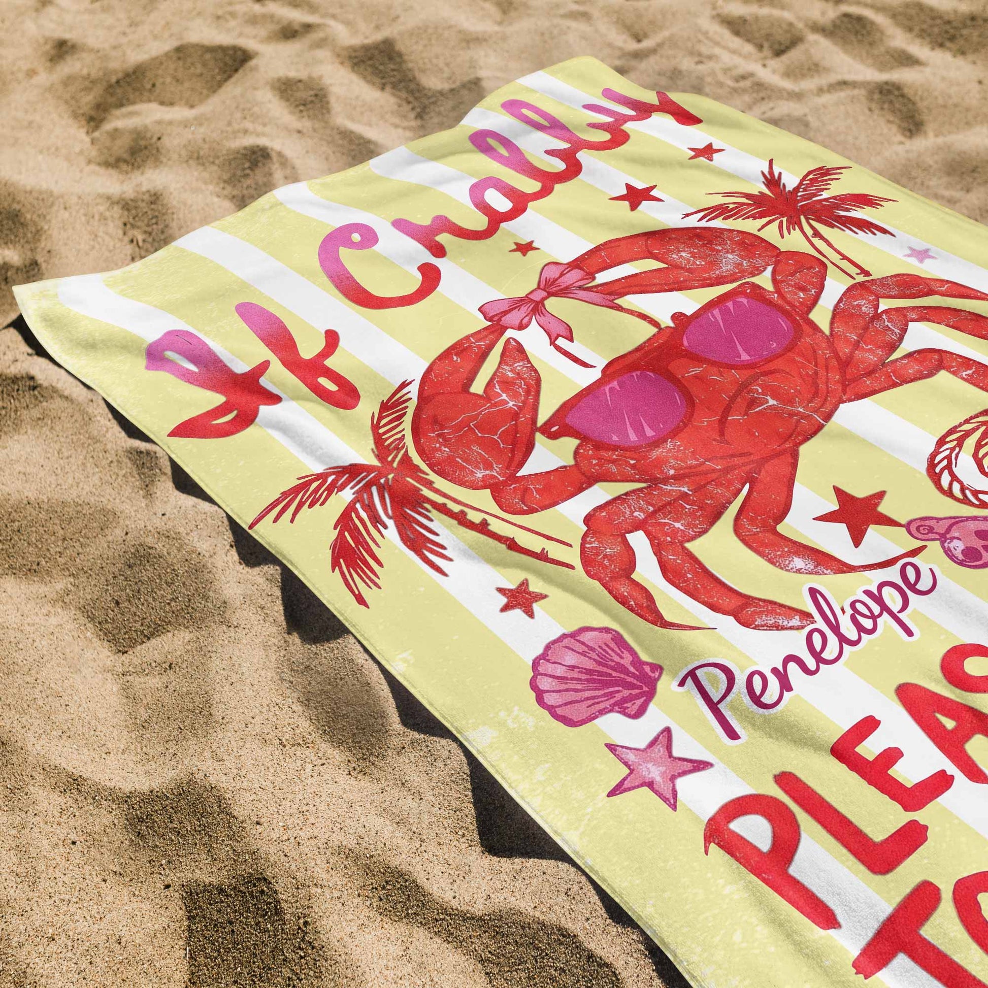 Personalized Microfiber Beach Towel Custom Crab Design Gift Beach Towels GradoCreations