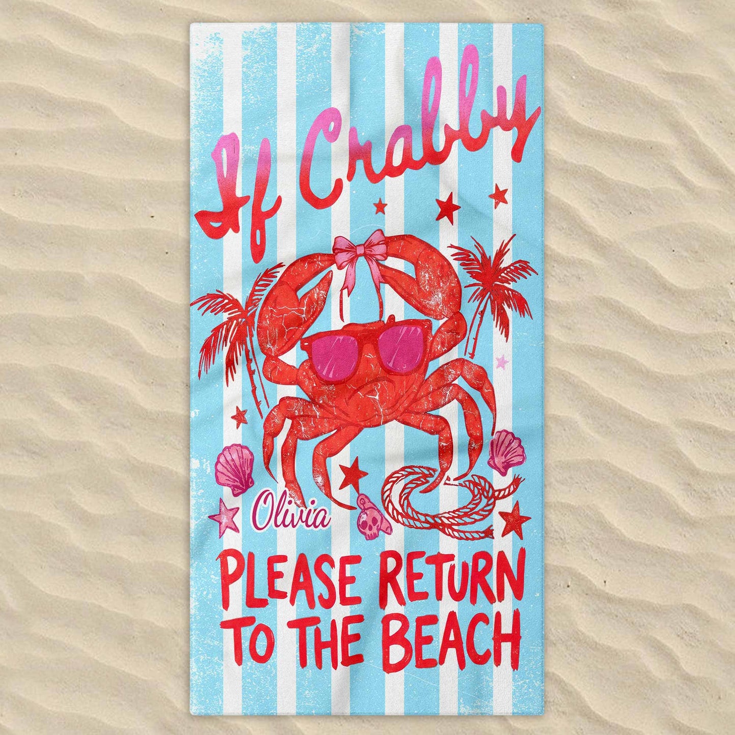 Personalized Microfiber Beach Towel Custom Crab Design Gift Beach Towels GradoCreations
