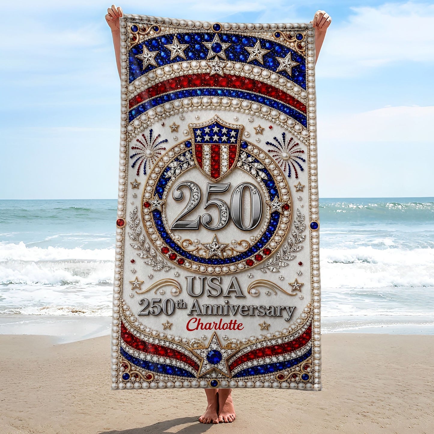 Personalized Microfiber Beach Towel USA Flag Gift Custom Name Beach Towels GradoCreations