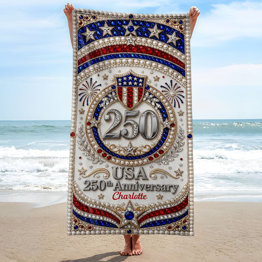 Personalized Microfiber Beach Towel USA Flag Gift Custom Name Beach Towels GradoCreations
