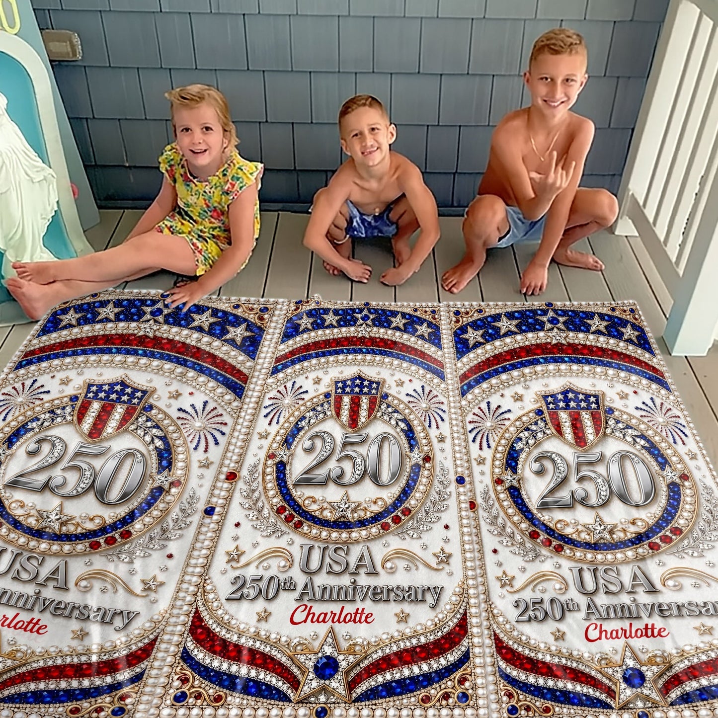 Personalized Microfiber Beach Towel USA Flag Gift Custom Name Beach Towels GradoCreations