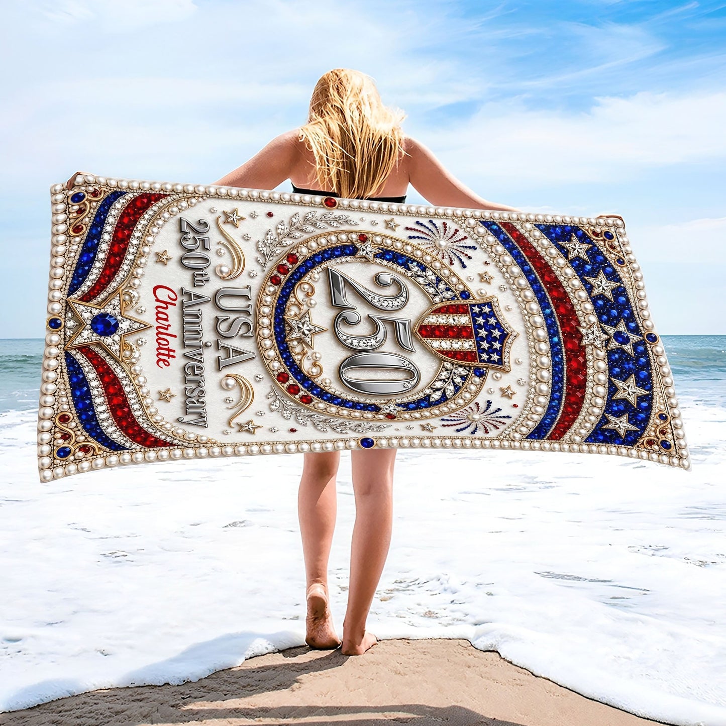 Personalized Microfiber Beach Towel USA Flag Gift Custom Name Beach Towels GradoCreations