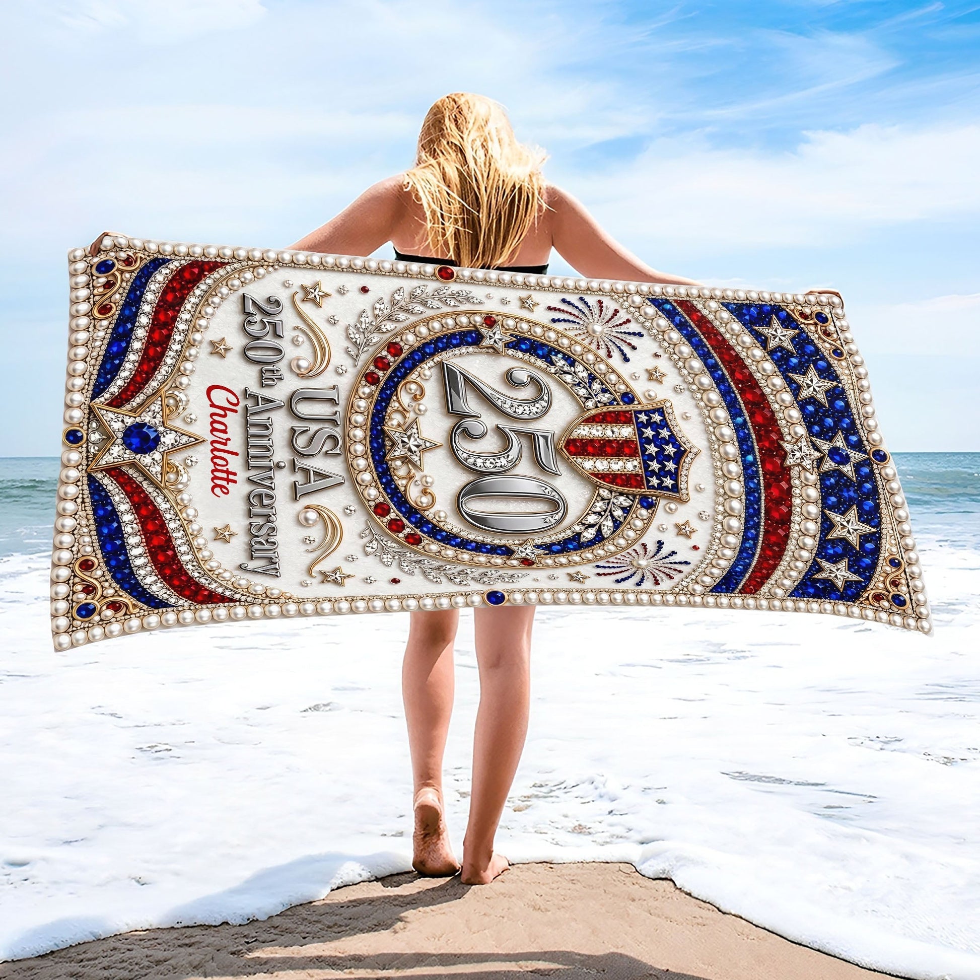 Personalized Microfiber Beach Towel USA Flag Gift Custom Name Beach Towels GradoCreations