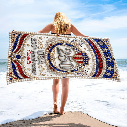 Personalized Microfiber Beach Towel USA Flag Gift Custom Name Beach Towels GradoCreations
