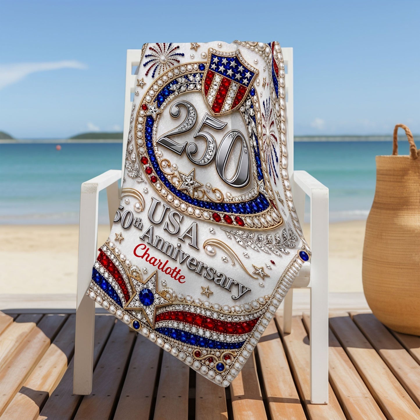 Personalized Microfiber Beach Towel USA Flag Gift Custom Name Beach Towels GradoCreations