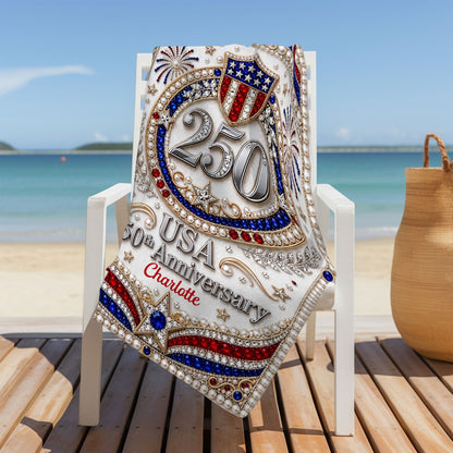 Personalized Microfiber Beach Towel USA Flag Gift Custom Name Beach Towels GradoCreations