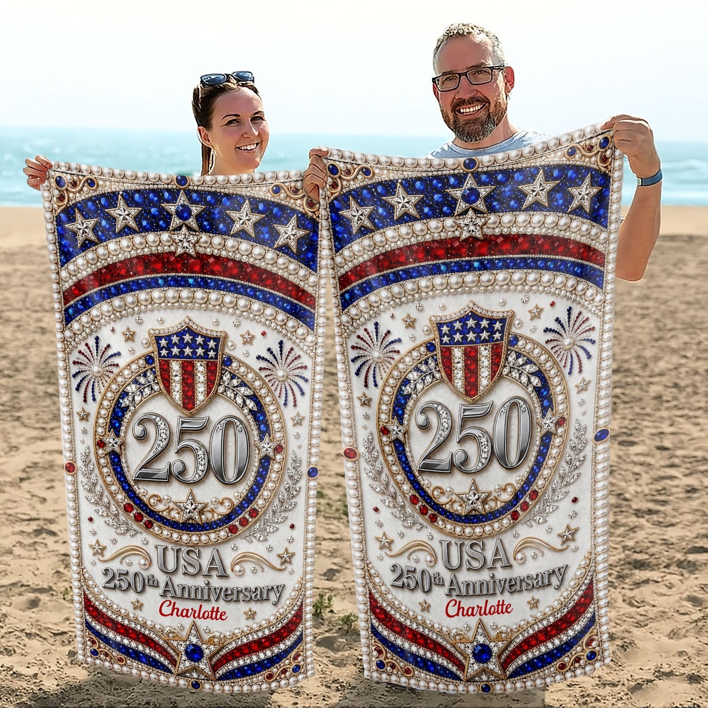 Personalized Microfiber Beach Towel USA Flag Gift Custom Name Beach Towels GradoCreations