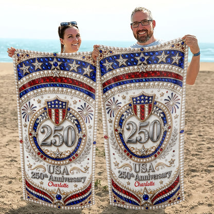 Personalized Microfiber Beach Towel USA Flag Gift Custom Name Beach Towels GradoCreations