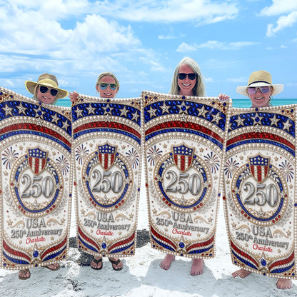 Personalized Microfiber Beach Towel USA Flag Gift Custom Name Beach Towels GradoCreations