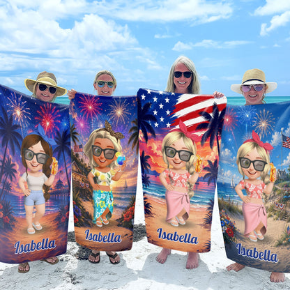 Personalized Microfiber Beach Towel Custom Name Fireworks Gift Beach Towels GradoCreations