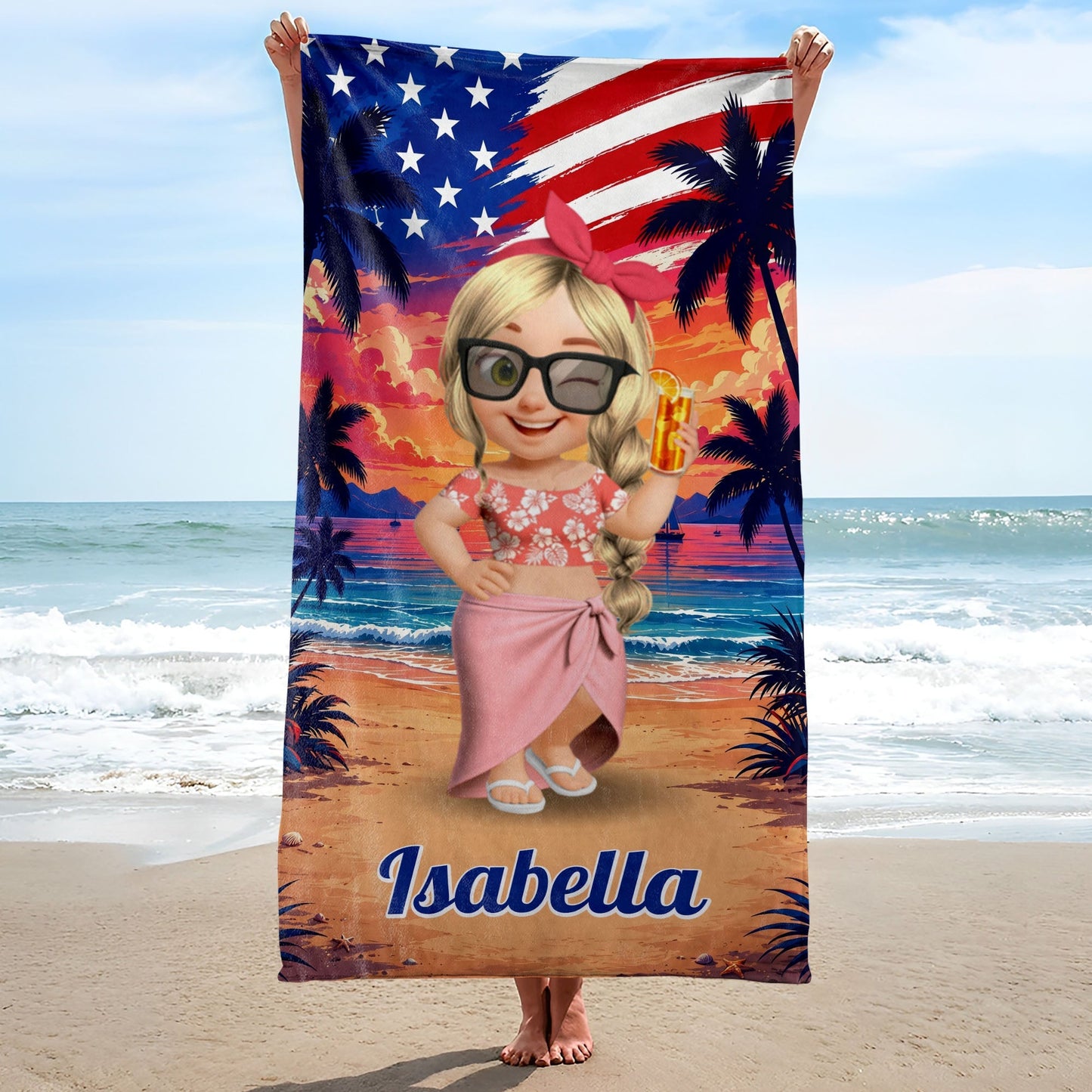 Personalized Microfiber Beach Towel Custom Name Fireworks Gift Beach Towels GradoCreations