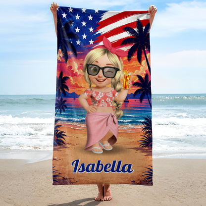 Personalized Microfiber Beach Towel Custom Name Fireworks Gift Beach Towels GradoCreations