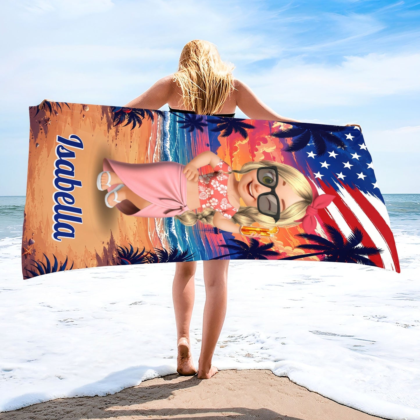 Personalized Microfiber Beach Towel Custom Name Fireworks Gift Beach Towels GradoCreations