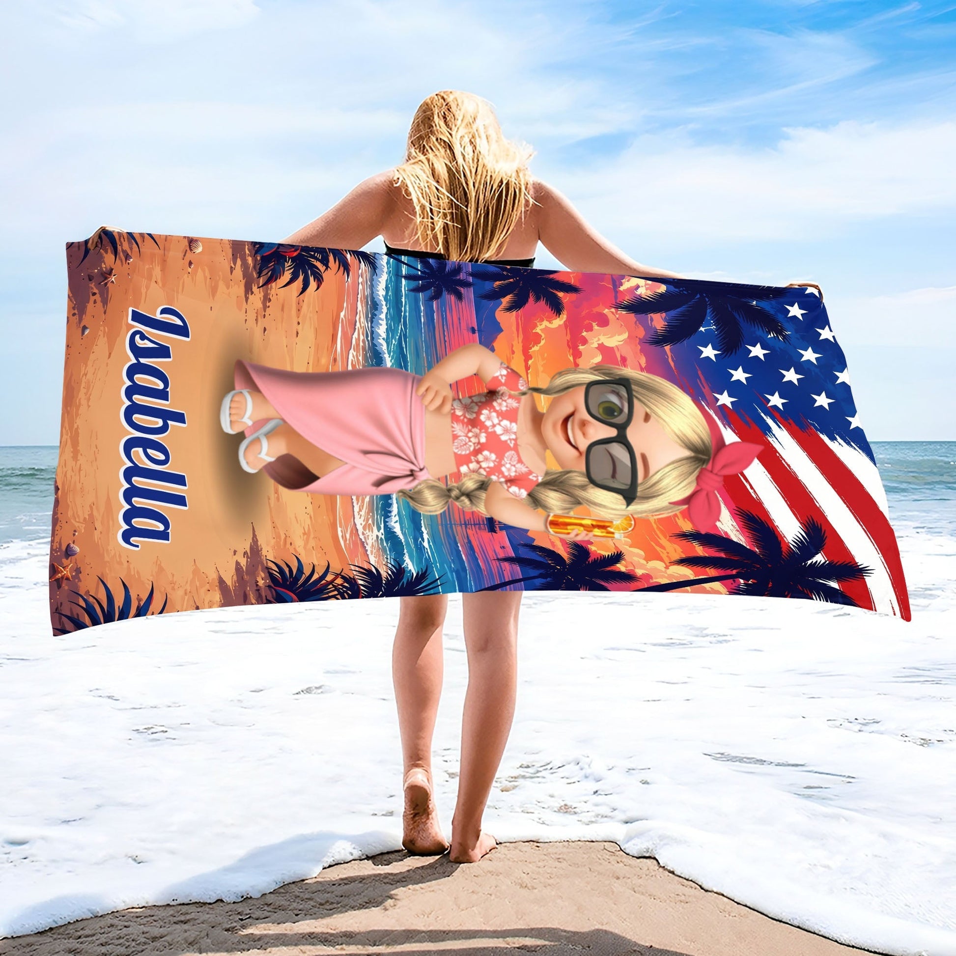 Personalized Microfiber Beach Towel Custom Name Fireworks Gift Beach Towels GradoCreations