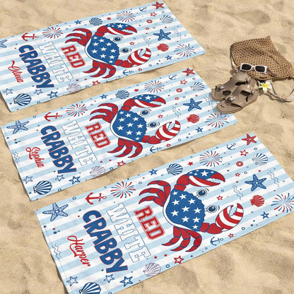 Personalized Crab Beach Towel Custom Name Patriotic Gift Beach Towels GradoCreations