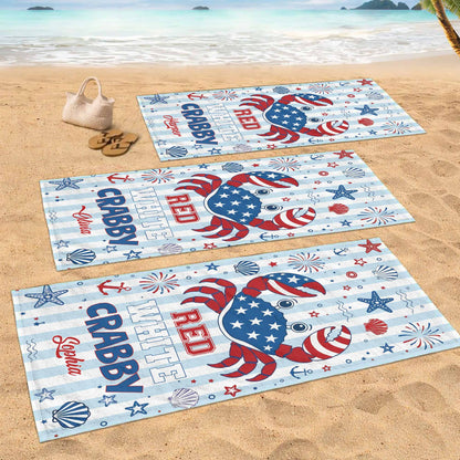 Personalized Crab Beach Towel Custom Name Patriotic Gift Beach Towels GradoCreations