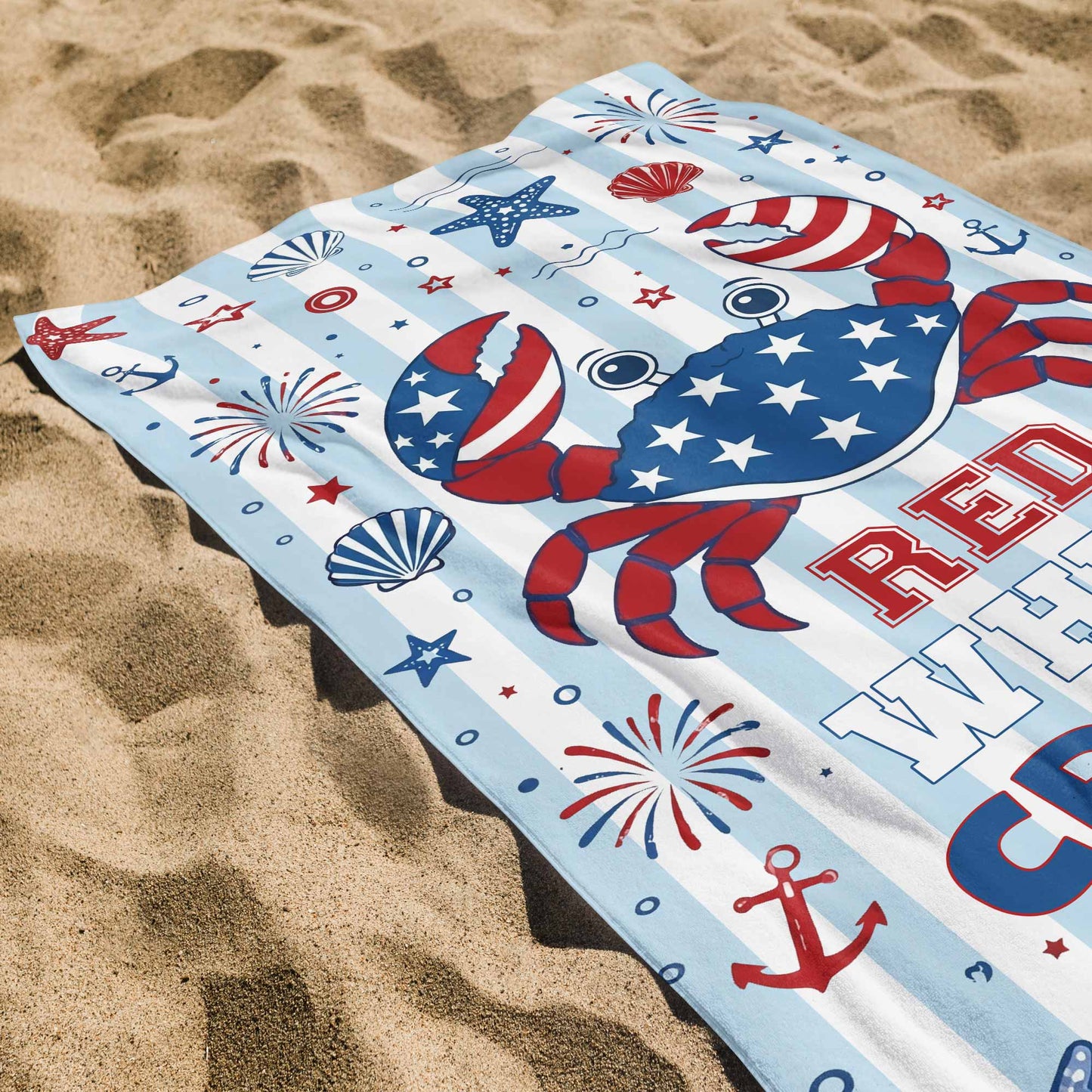 Personalized Crab Beach Towel Custom Name Patriotic Gift Beach Towels GradoCreations