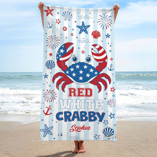 Personalized Crab Beach Towel Custom Name Patriotic Gift Beach Towels GradoCreations