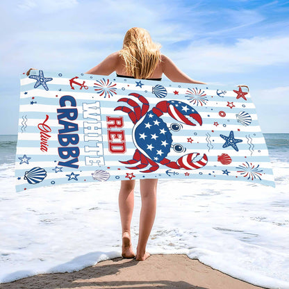 Personalized Crab Beach Towel Custom Name Patriotic Gift Beach Towels GradoCreations