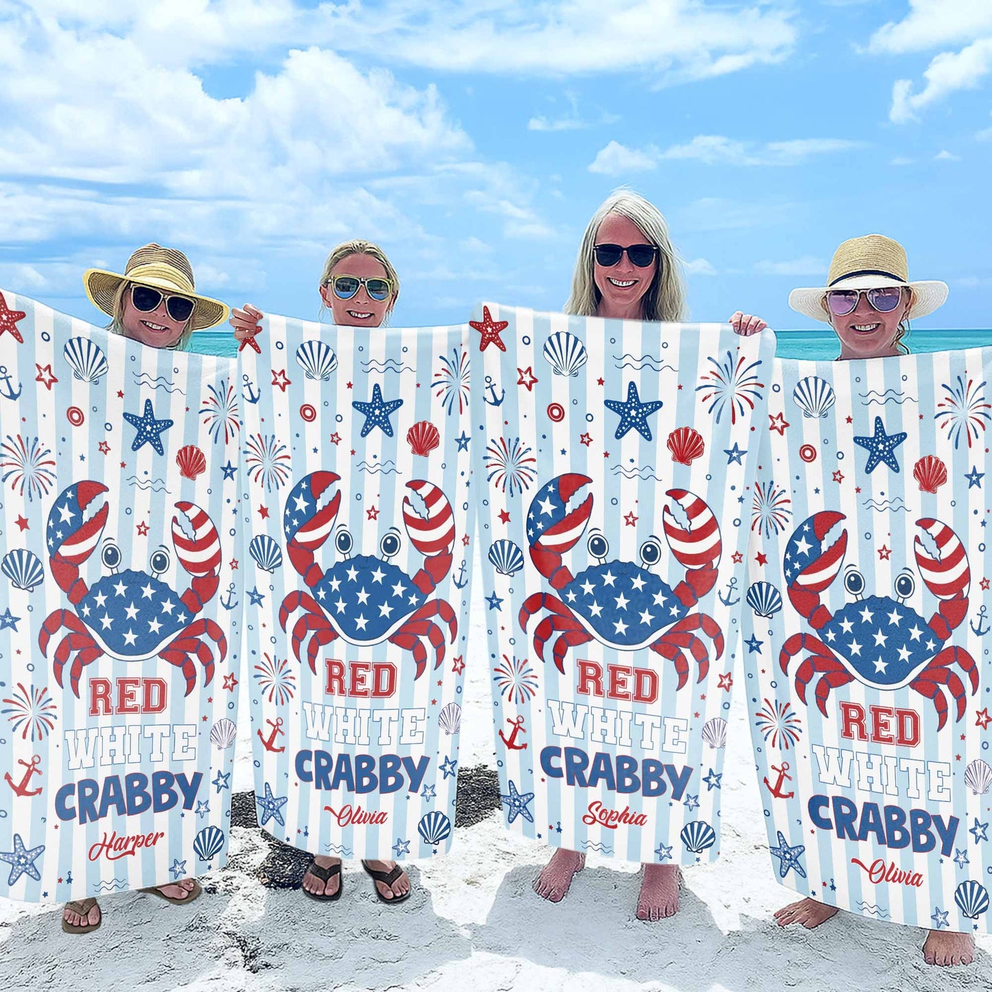 Personalized Crab Beach Towel Custom Name Patriotic Gift Beach Towels GradoCreations