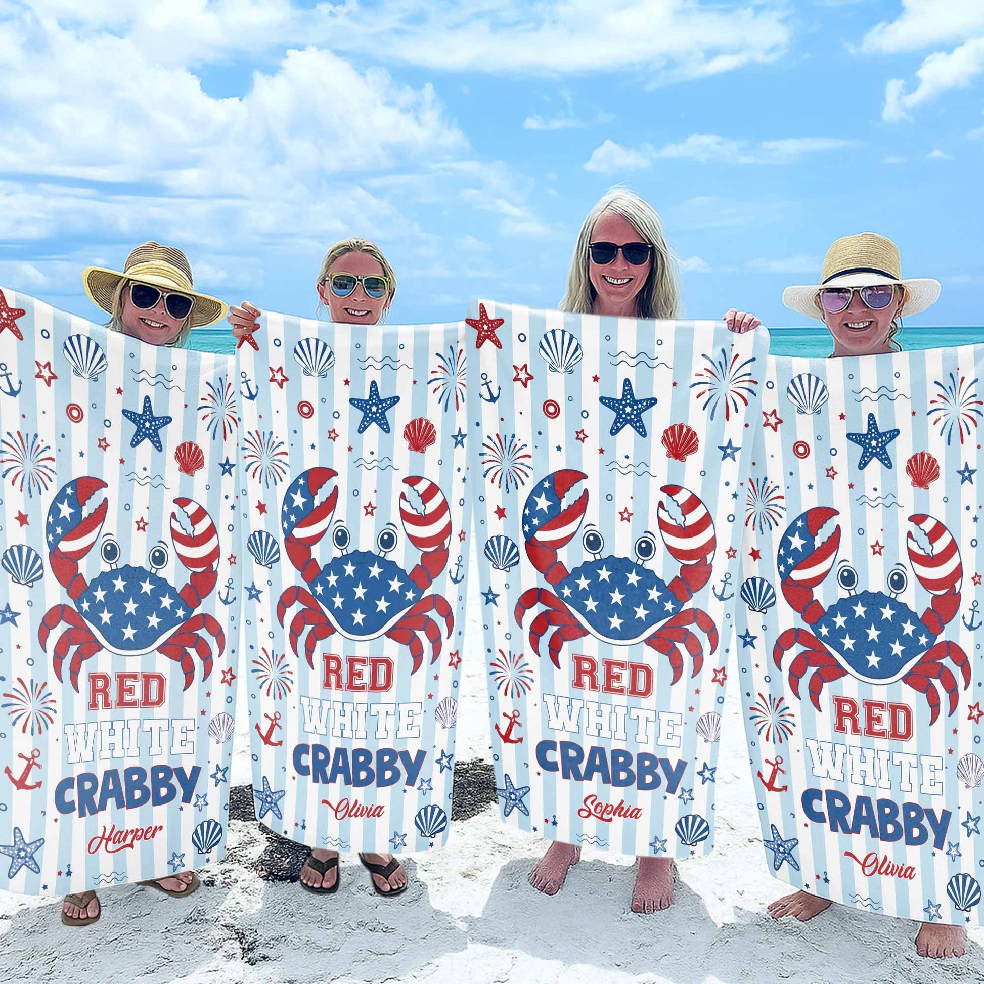 Personalized Crab Beach Towel Custom Name Patriotic Gift Beach Towels GradoCreations