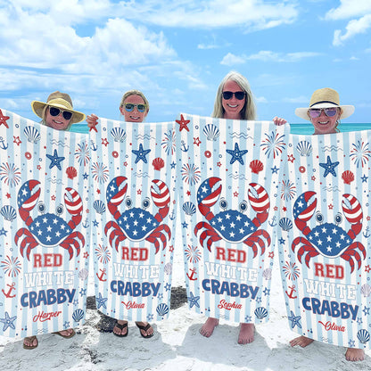 Personalized Crab Beach Towel Custom Name Patriotic Gift Beach Towels GradoCreations