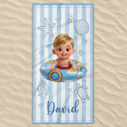 Personalized Beach Towel for Kids Custom Name Colorful Sea Animals Beach Towels GradoCreations