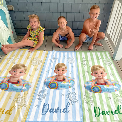 Personalized Beach Towel for Kids Custom Name Colorful Sea Animals Beach Towels GradoCreations