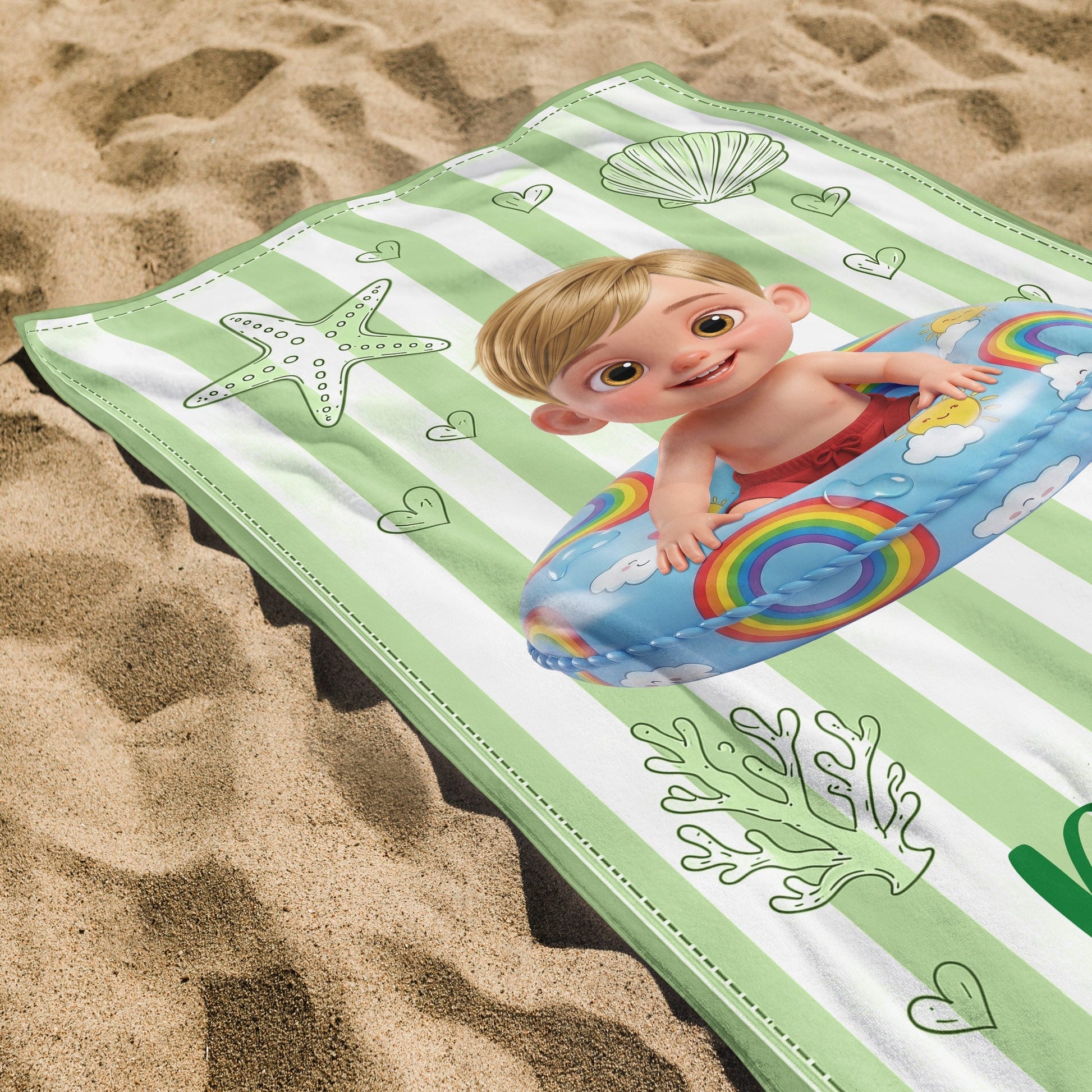 Personalized Beach Towel for Kids Custom Name Colorful Sea Animals Beach Towels GradoCreations