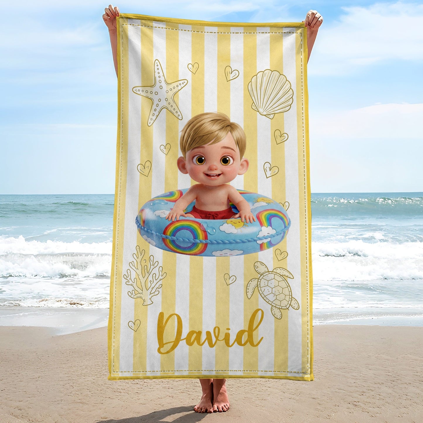 Personalized Beach Towel for Kids Custom Name Colorful Sea Animals Beach Towels GradoCreations
