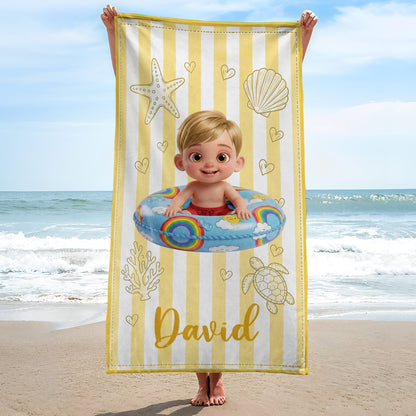 Personalized Beach Towel for Kids Custom Name Colorful Sea Animals Beach Towels GradoCreations